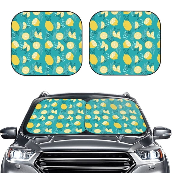 Picia Lemon Blue 2 Piece Car Windshield Sun Shade Foldable | Foldable Sun Shield for Front Window Blocks UV Rays and Keeps Your Vehicle Cool-Small