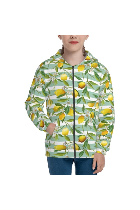 Lemon for Boys Fashion Full-zip Hoodies & Sweatshirts with Kangaroo Pocket,Zip-up Hooded Sweatshirt for Kid, Moisture Wicking & Breathable-Medium