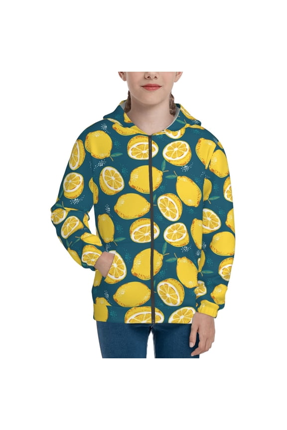 Lemon for Boys Fashion Full-zip Hoodies & Sweatshirts with Kangaroo Pocket,Zip-up Hooded Sweatshirt for Kid, Moisture Wicking & Breathable-Small