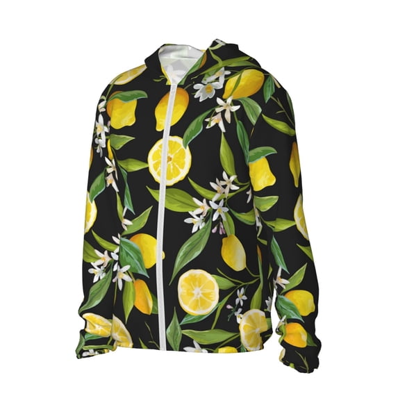 Picia Lemon Fruits Flowers Leaves Women's Men's UPF 50+ Sun Protection Hoodie Shirt Long Sleeve SPF Fishing Outdoor UV Hiking Lightweight Shirts-3X-Large