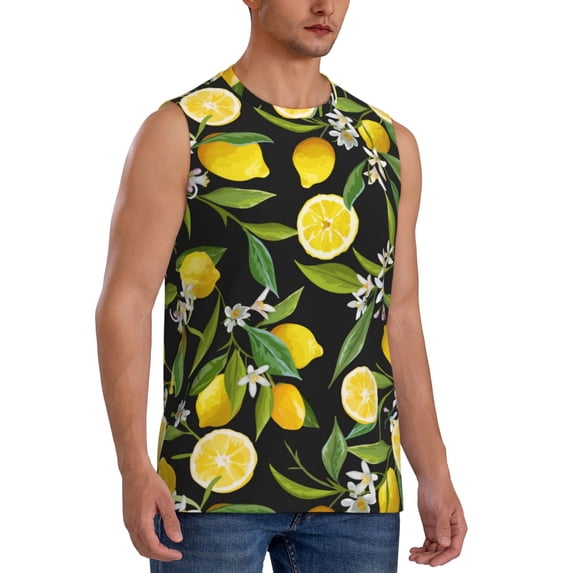 Picia Lemon Fruits Flowers Leaves mens Cotton Tank Undershirts , Moisture-wicking Ribbed Tanks, Lightweight Cotton Tank Undershirts-XX-Large