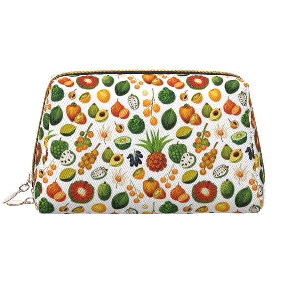 Picia Lemon Fruits Vegetables Print Leather Makeup Bag Make Up Bag Travel Toiletry Bag for Her Girlfriend Teacher Teen Girl Gifts