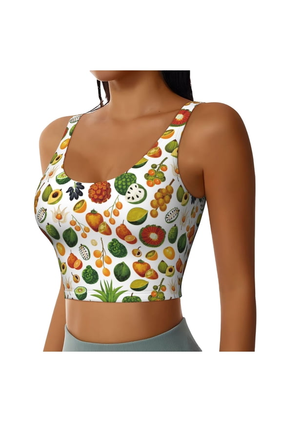 Lemon Fruits Vegetables Sports Bra for Women,Padded Strappy Sports Bras Medium Support Yoga Bra with Removable Cups,Running Yoga Bra-Small