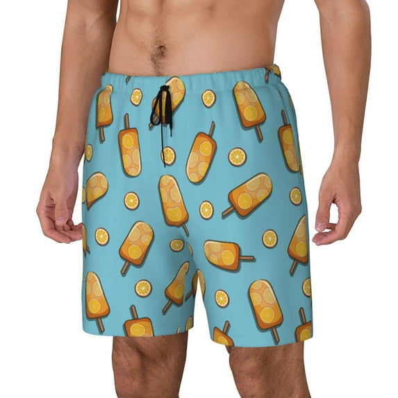 Picia Lemon Ice Cream pattern Mens Swim Trunks with Compression Liner Stretch Beach Shorts Quick Dry with Zipper Pockets No-Chafing Board Shorts-3X-Large