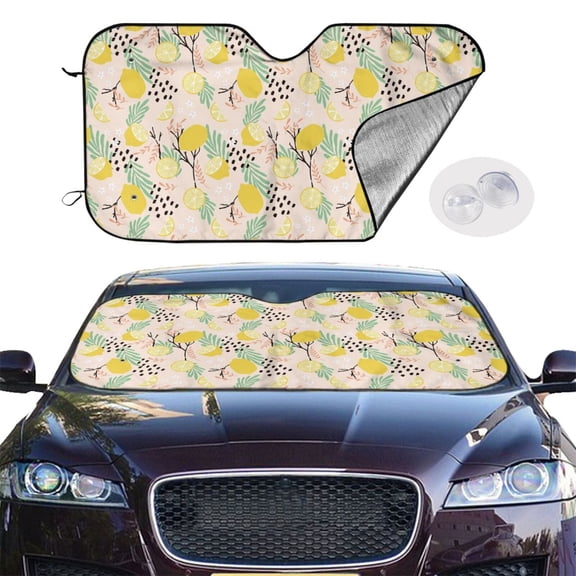 Picia Lemon Leaves Curved Windshield Sunshade Accordion Folding Style Auto Shade for Car Truck SUV Van Blocks UV Ray Sun Visor Protector -Small
