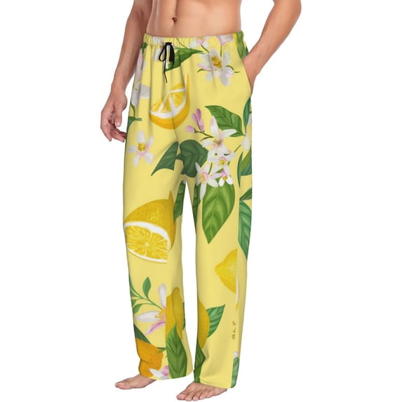 Picia Lemon Mens Soft Woven Cotton Elastic Waistband Sleep Pajama Pant Lounge Sleep Pant With Pockets And Drawstring-Small