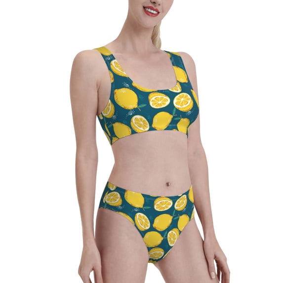 Picia Lemon Women's High Waisted Bikini Scoop Neck Swimsuit Two Pieces Bathing Suit-Small