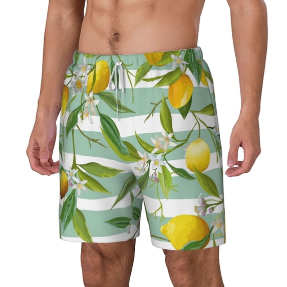 Picia Lemon pattern Mens Swim Trunks with Compression Liner Stretch Beach Shorts Quick Dry with Zipper Pockets No-Chafing Board Shorts-Medium