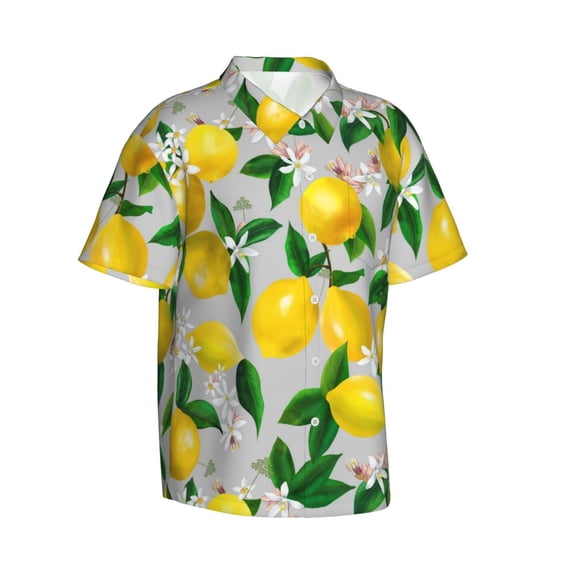 Picia Lemon1 Gentle Cotton Regular Fit Short Sleeve Casual Hawaiian Shirt for Men-