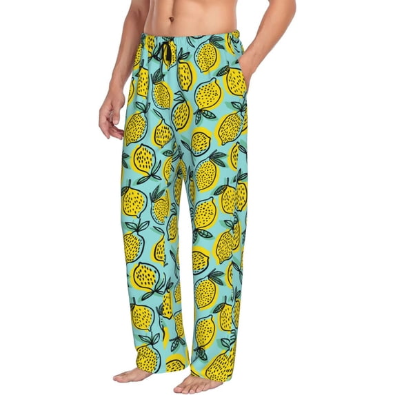 Picia Lemon1 Mens Soft Woven Cotton Elastic Waistband Sleep Pajama Pant Lounge Sleep Pant With Pockets And Drawstring-XX-Large