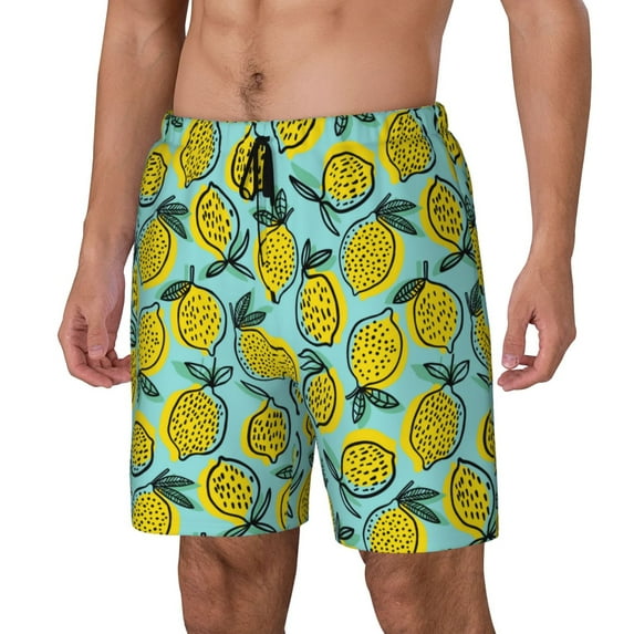 Picia Lemon1 pattern Mens Swim Trunks with Compression Liner Stretch Beach Shorts Quick Dry with Zipper Pockets No-Chafing Board Shorts-3X-Large