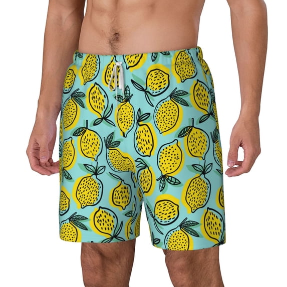 Picia Lemon1 pattern Mens Swim Trunks with Compression Liner Stretch Beach Shorts Quick Dry with Zipper Pockets No-Chafing Board Shorts-X-Large