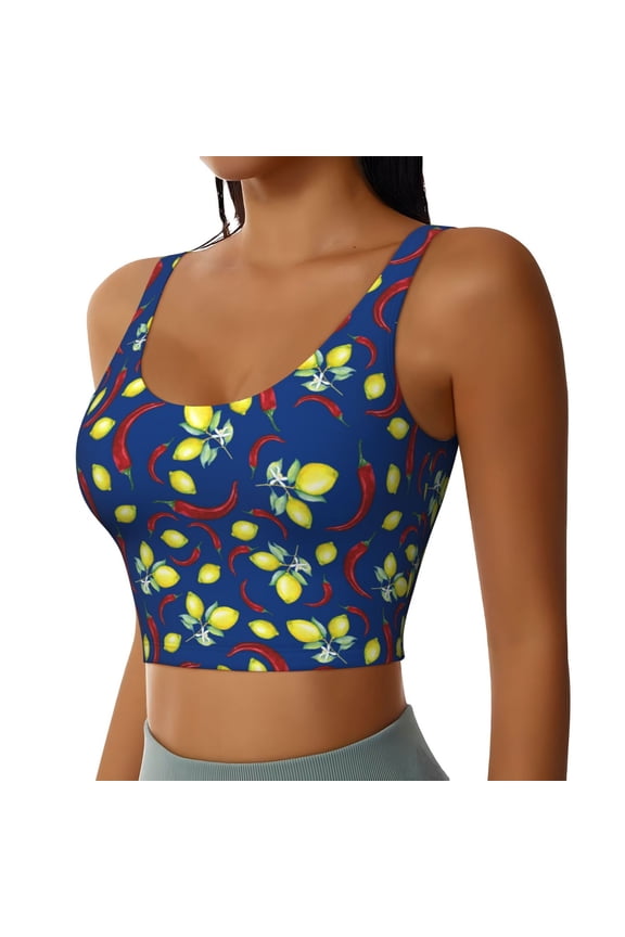 Lemons And Chili Sports Bra for Women,Padded Strappy Sports Bras Medium Support Yoga Bra with Removable Cups,Running Yoga Bra-X-Large