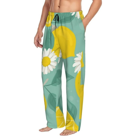 Picia Lemons Chamomile Flowers And Leaves Mens Soft Woven Cotton Elastic Waistband Sleep Pajama Pant Lounge Sleep Pant With Pockets And Drawstring-Medium