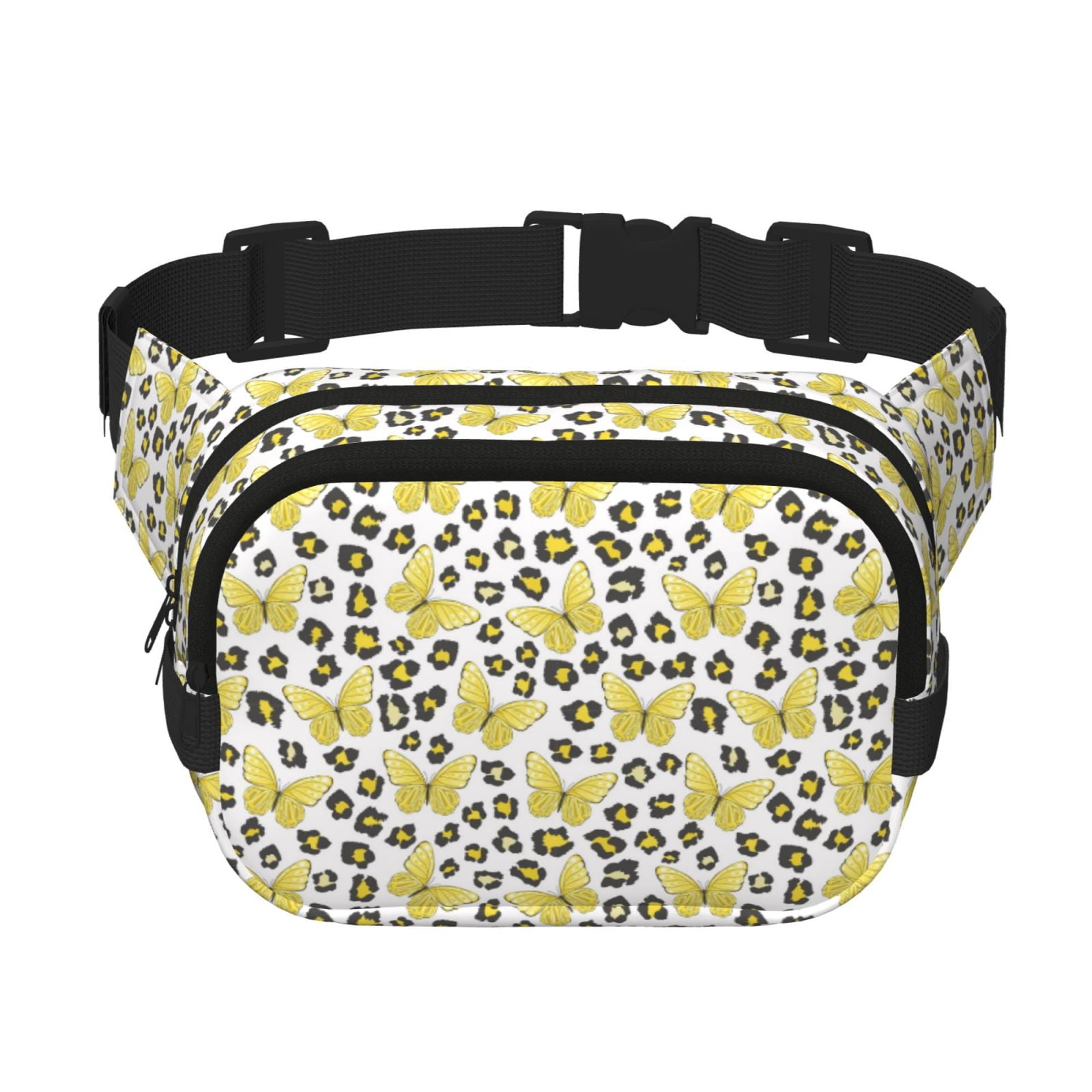 Picia Leopard And Butterfly Print Square Double-Layer Waist Bag Mini Adjustable Waist Belt Bag Exercise Running Travel Hiking