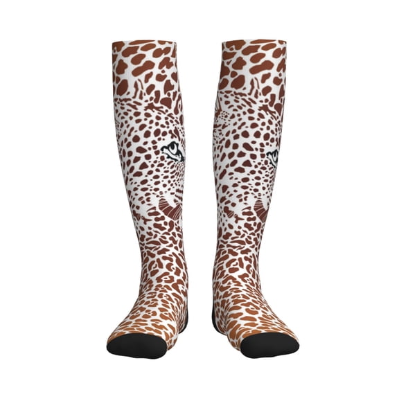 Picia Leopard Brown Printed Sports Compression Socks - 15-20mmHg Graduated Compression, High-Performance Soft and Breathable Socks for Men and Women