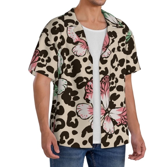 Picia Leopard Dots Men's Linen Shirts Short Sleeve Cuban Beach Shirts Casual Shirts Button Down Shirt for Men Beach Summer Wedding Shirt-3X-Large