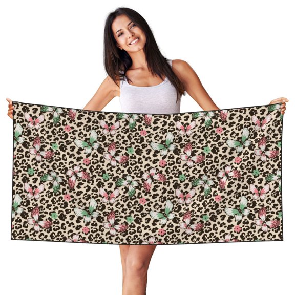 Picia Leopard Dots Print Silver Fox Velvet Beach Towel,Quick-Dry Beach Towel,Lightweight Travel Towel,Portable Beach Towels