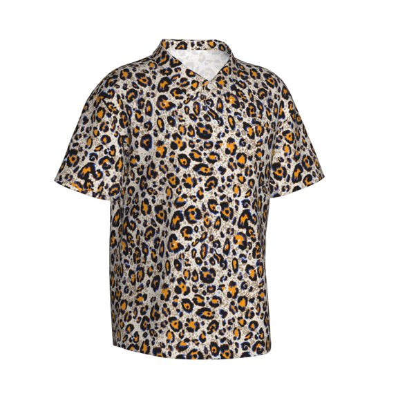 Picia Leopard Gentle Cotton Regular Fit Short Sleeve Casual Hawaiian Shirt for Men-X-Large