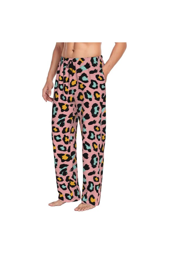 Leopard Mens Soft Woven Cotton Elastic Waistband Sleep Pajama Pant Lounge Sleep Pant With Pockets And Drawstring-Large
