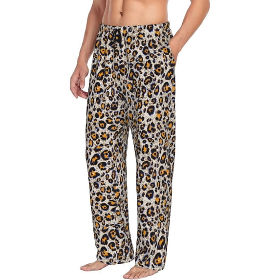 Picia Leopard Mens Soft Woven Cotton Elastic Waistband Sleep Pajama Pant Lounge Sleep Pant With Pockets And Drawstring-X-Large