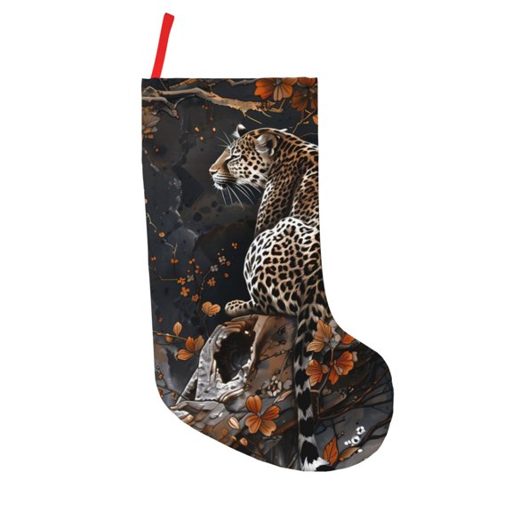 Picia Leopard On Tree Branch for 18in Christmas Stockings, Xmas Stocking for Kids, Holiday and Family Stocking for Fireplace or Party Decoration