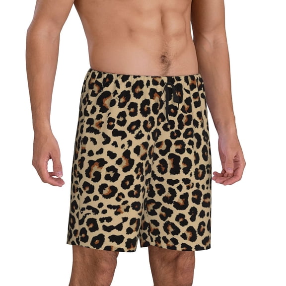 Picia Leopard Print-1 Pajama Shorts for Men, Men's Pajama Bottoms, Sleepwear,Short Pajama Pants-Medium
