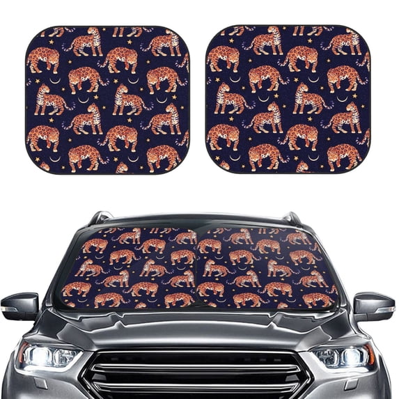 Picia Leopard Print 2 Piece Car Windshield Sun Shade Foldable | Foldable Sun Shield for Front Window Blocks UV Rays and Keeps Your Vehicle Cool-