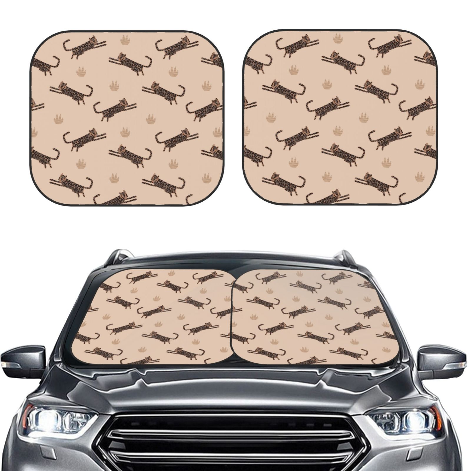 Picia Leopard Print 2 Piece Car Windshield Sun Shade Foldable