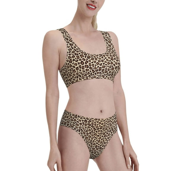 Picia Leopard Print-2 Women's High Waisted Bikini Scoop Neck Swimsuit Two Pieces Bathing Suit-Small