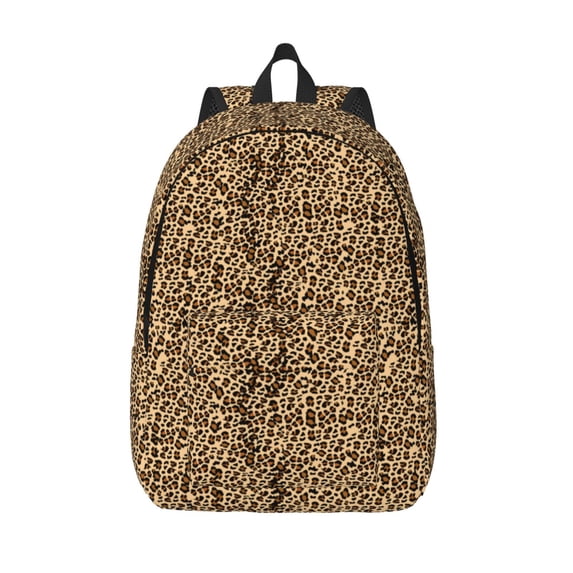 Picia Leopard Print Brown Printed Canvas Daypack - Stylish and Durable Vintage Compact Backpack - Class, Work, Travel, or Laptop Bookbag,Organized Compartments-Medium