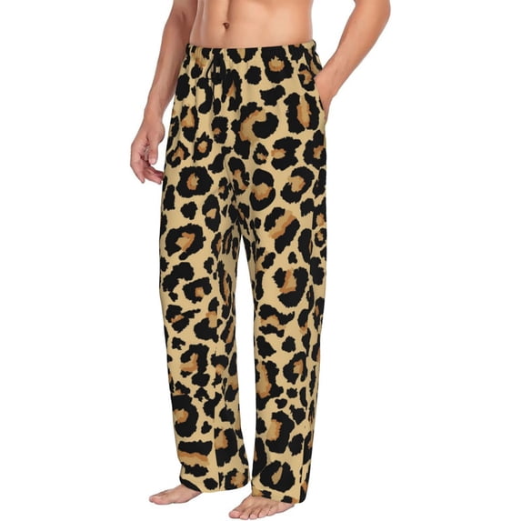 Picia Leopard Print Mens Soft Woven Cotton Elastic Waistband Sleep Pajama Pant Lounge Sleep Pant With Pockets And Drawstring-