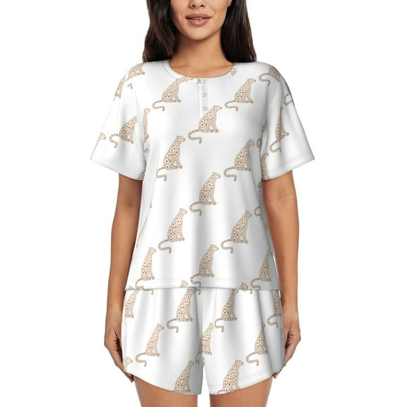 Picia Leopard Print Pajamas Sets for Women Soft Short-Sleeved Pjs with Lounge Shorts Two Piece Sleepwear-XX-Large