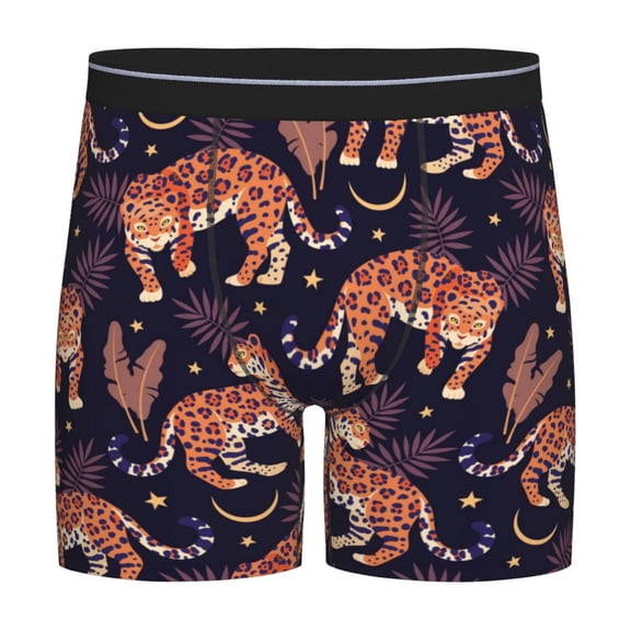 Picia Leopard Print Pattern Men's Athletic Long Leg Briefs , Performance Stretch UnderwearMoisture-Wicking