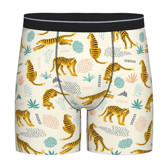 Picia Leopard Print Pattern Men's Athletic Long Leg Briefs , Performance Stretch Underwear，Moisture-Wicking