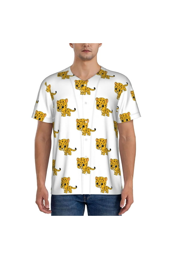 Leopard Print Pattern Mens Polo Shirts Quick Dry Short Sleeve Golf T Shirt Performance Moisture Wicking Casual Workout Baseball T-shirt-4X-Large