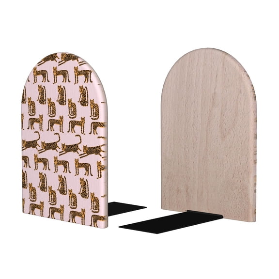 Picia Leopard Print Pattern Wood Bookends for Shelves,Non-slip Bookends, Heavy Duty Wooden Bookend Support,1 Pair