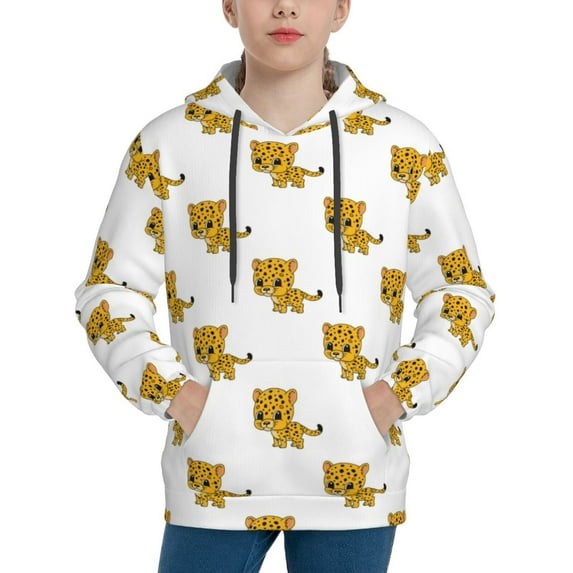 Picia Leopard Print Pattern Youth Hoodie - Warm Pullover Sweatshirt with Kangaroo Pocket, Ideal for Boys and Girls-Small