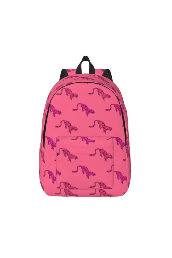 Leopard Print Printed Canvas Daypack - Stylish and Durable Vintage Compact Backpack - Class, Work, Travel, or Laptop Bookbag,Organized Compartments-Medium