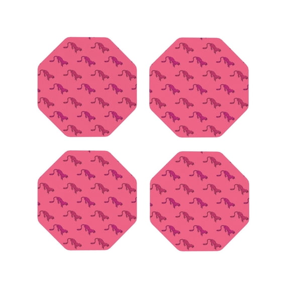 Picia Leopard Print Printed Leather Coasters for Drinks, 4" Drink Coasters Set of 4 for Tabletop Protection, Handmade Luxurious Home Décor and Housewarming Gift -Octagon
