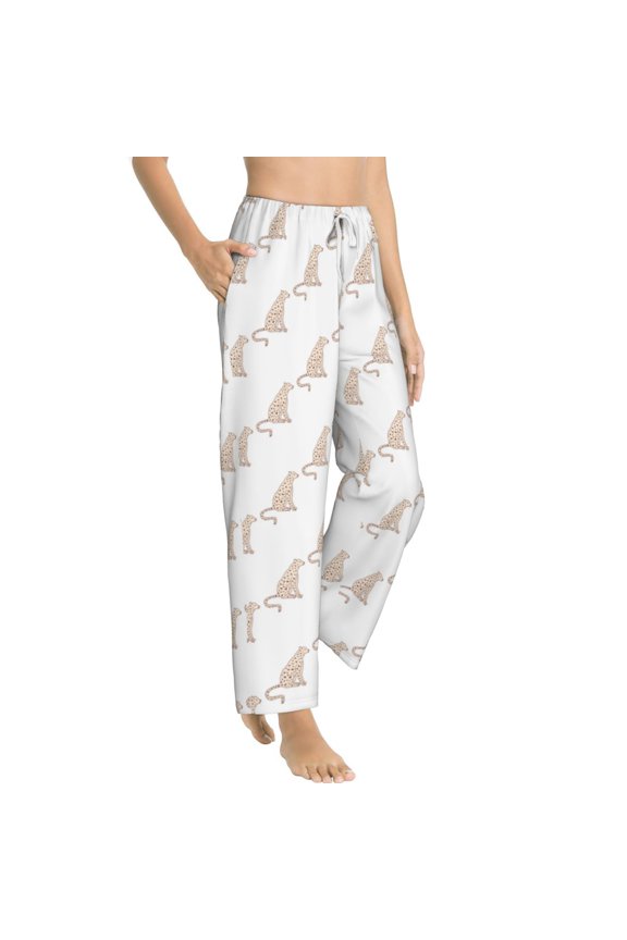 Leopard Print Womens Soft Woven Cotton Elastic Waistband Sleep Pajama Pant Lounge Sleep Pant With Pockets And Drawstring-Medium