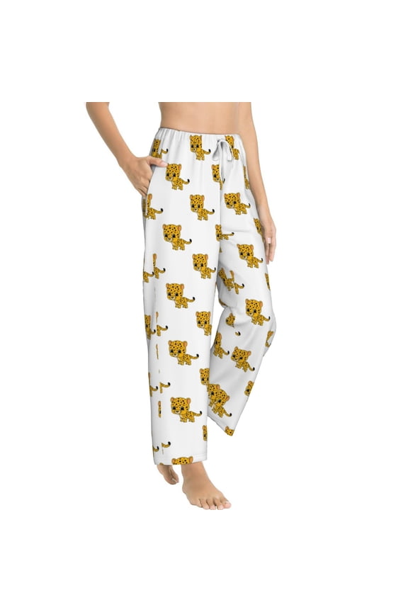 Leopard Print Womens Soft Woven Cotton Elastic Waistband Sleep Pajama Pant Lounge Sleep Pant With Pockets And Drawstring-Medium