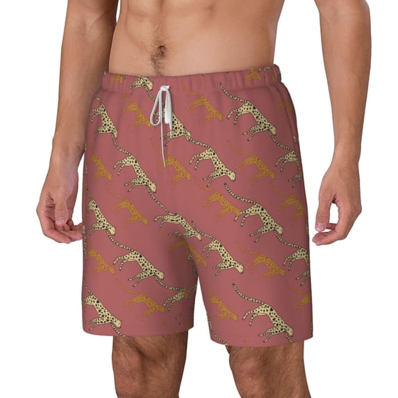 Picia Leopard Print pattern Mens Swim Trunks with Compression Liner Stretch Beach Shorts Quick Dry with Zipper Pockets No-Chafing Board Shorts-XX-Large