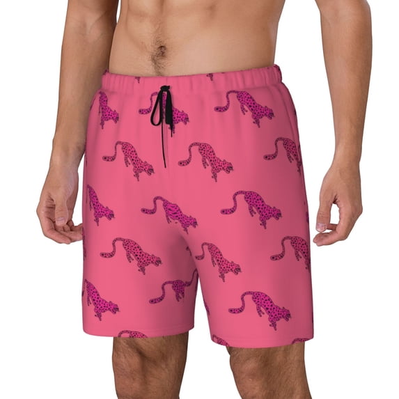 Picia Leopard Print pattern Mens Swim Trunks with Compression Liner Stretch Beach Shorts Quick Dry with Zipper Pockets No-Chafing Board Shorts-Medium
