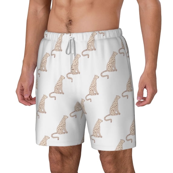 Picia Leopard Print pattern Mens Swim Trunks with Compression Liner Stretch Beach Shorts Quick Dry with Zipper Pockets No-Chafing Board Shorts-Medium