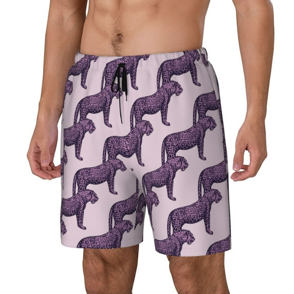 Picia Leopard Print pattern Mens Swim Trunks with Compression Liner Stretch Beach Shorts Quick Dry with Zipper Pockets No-Chafing Board Shorts-Small