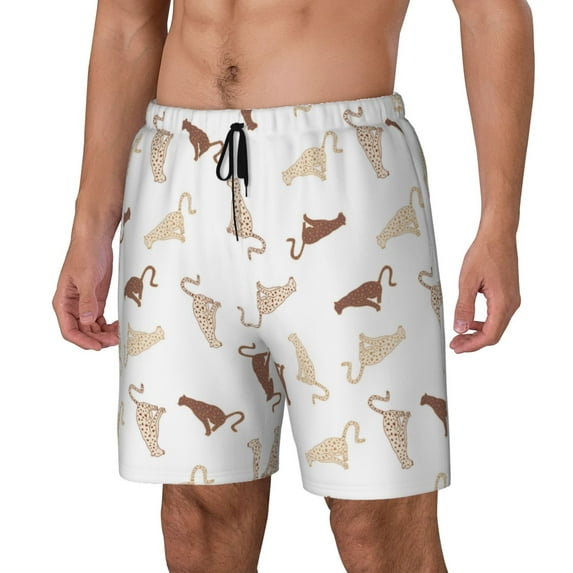Picia Leopard Print pattern Mens Swim Trunks with Compression Liner Stretch Beach Shorts Quick Dry with Zipper Pockets No-Chafing Board Shorts-Small