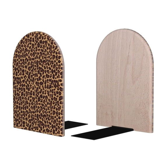 Picia Leopard Printed Pattern Wood Bookends for Shelves,Non-slip Bookends, Heavy Duty Wooden Bookend Support,1 Pair