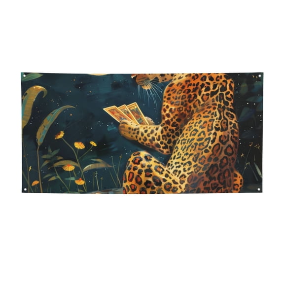 Picia Leopard Reading Tarot Cards Pattern Party Banner, Festive Decoration, Holiday Banner, Celebration Decor, Event Banner, Reusable Party Banner-Medium