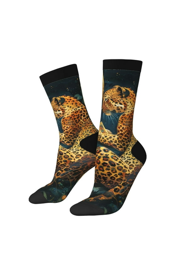 Leopard Reading Tarot Cards Print Athletic Socks for Men & Women – Cushioned Moisture-Wicking Crew Socks for Sports, Running, and Training, Soft & Breathable Size 5-11